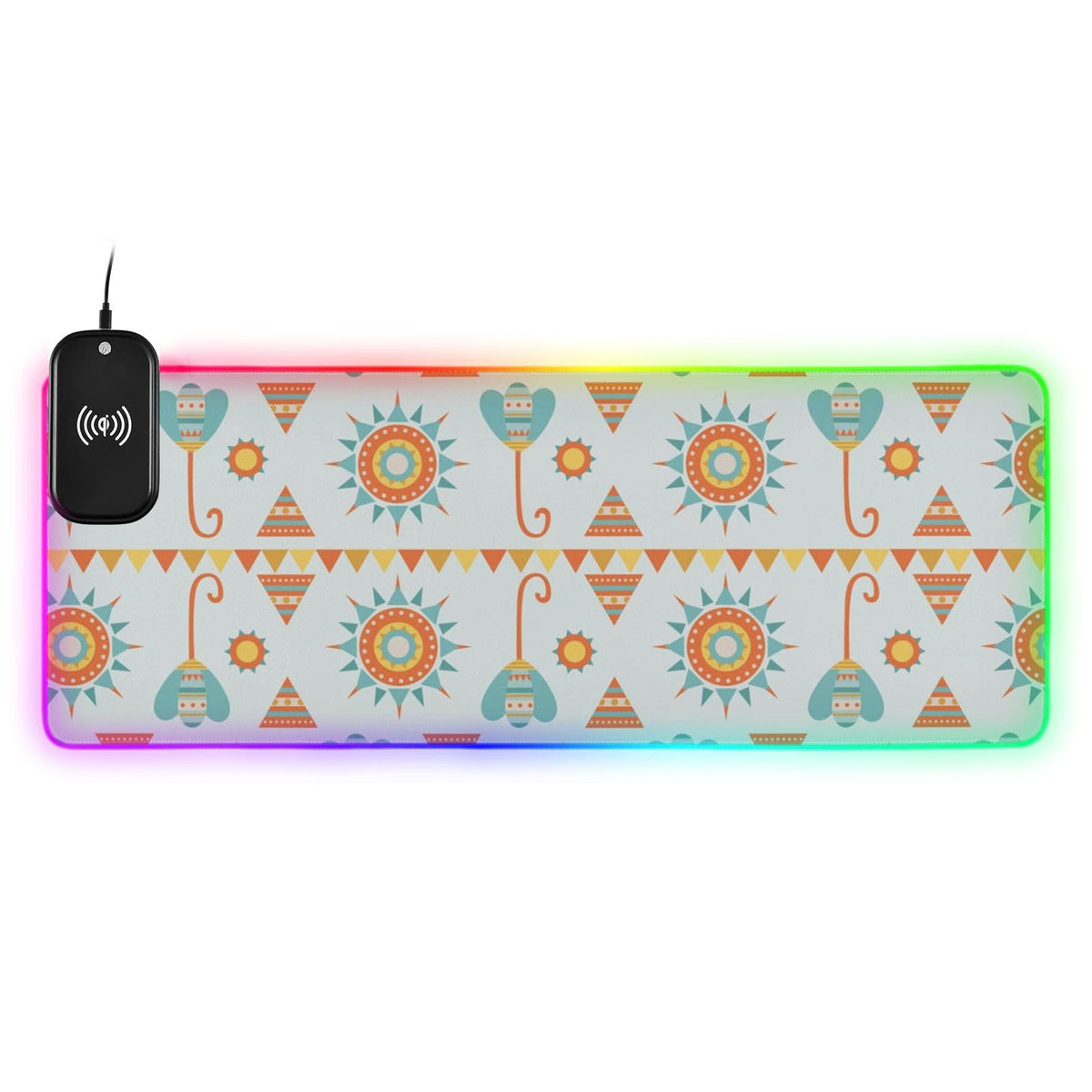 Ethnic Floral Mandalas Wireless Charging Mouse Pad for Mobile Phone Extra Large Gaming Mousepad with 13 Lighting Modes Computer Mat for Gaming MacBook PC Laptop Desk Office Home
