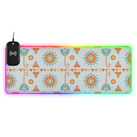 Ethnic Floral Mandalas Wireless Charging Mouse Pad for Mobile Phone Extra Large Gaming Mousepad with 13 Lighting Modes Computer Mat for Gaming MacBook PC Laptop Desk Office Home