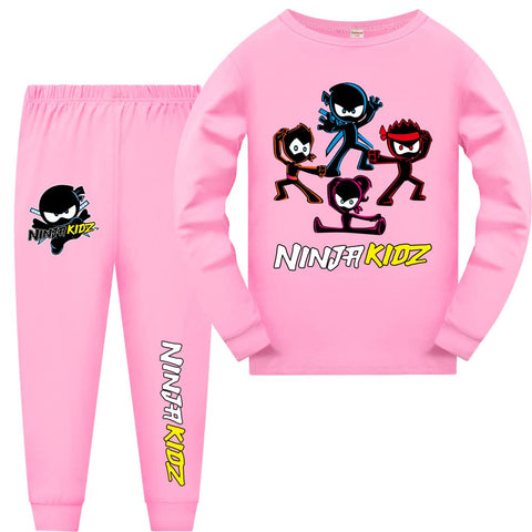 Forlcool Ninja Kidz Merch Pjs Girls Long Sleeves T-Shirts + Pants Set Summer Pajama Suit for Boys (Pink5,11-12 Years,11 Years,12 Years)