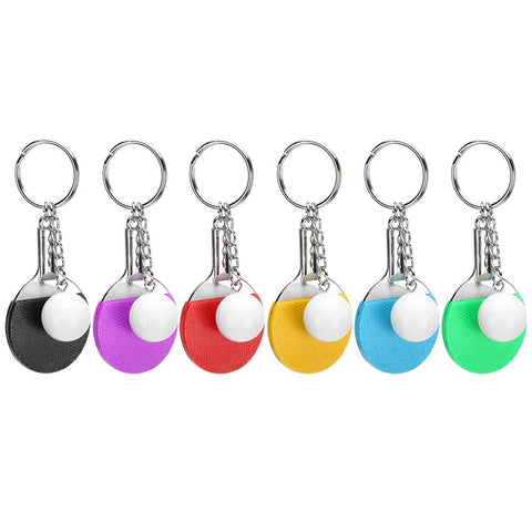 6Pcs Table Tennis Keyring Cute Mini Ping Pong Design Pendant Key Chain Key Rings with Racket and Ball for Sport Lovers Fans Gift Carnival Prizes