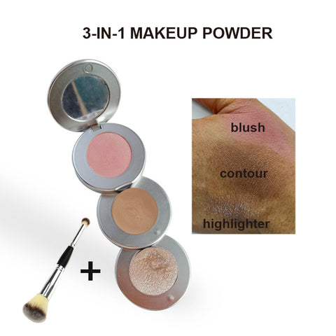 Joyeee Blush Contour and Highlighter Palette, 3 in 1 Face Contouring, Pink Blusher for Cheeks and Natural Glitter Highlighter Powder Makeup Palet with Brush and small Mirror, Compact Stackable