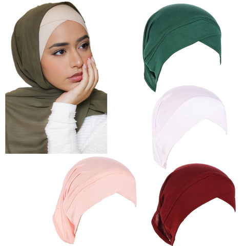 Cntqiang 4 Pieces Muslim Inner Hijab Cap for Women Cross Turban Underscarf Undercap Bonnet Islamic Jersey Tube Caps
