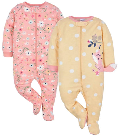 Gerber Baby Girls 2-Pack Sleep 'N Play (Foxy Cute, 3-6 Months)