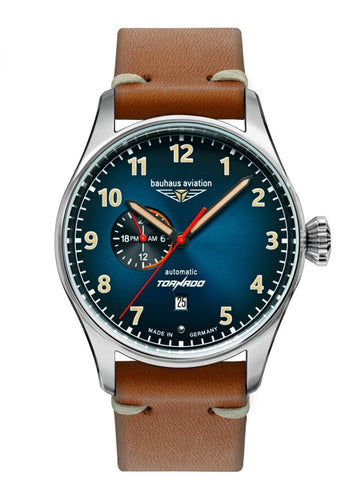 Bauhaus Men's Pilot Watch CT-BHA Tornado Automatic Brown/Blue 2764-3, silver, Retro