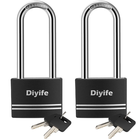 Padlock with Key, [2 Pack] [4 Keys] Diyife Aluminum 7mm Long Shackle Padlocks, Anti-Rust Key Padlocks Outdoor Weatherproof Lock, 40mm Locker Padlocks for School, Gym Locker, Fence, Gate, Garage, Shed