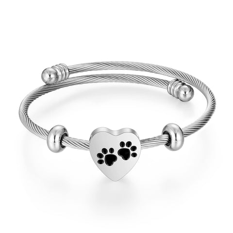 abooxiu Cremation Bracelet for Pet Ashes PawPrint Heart Ashes Bracelet Memorial Urn Bracelet Stainless Steel Ashes Holder Keepsake Urn Jewelry for Cat Dog, 2.5 inches, Stainless Steel, stainless steel