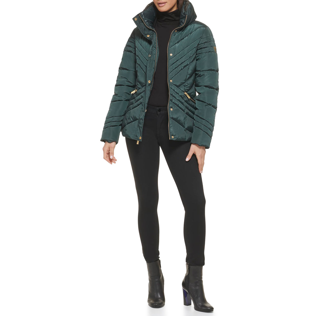 GUESS Women's Midweight Puffer Jacket, Cold Weather Spruce, Small