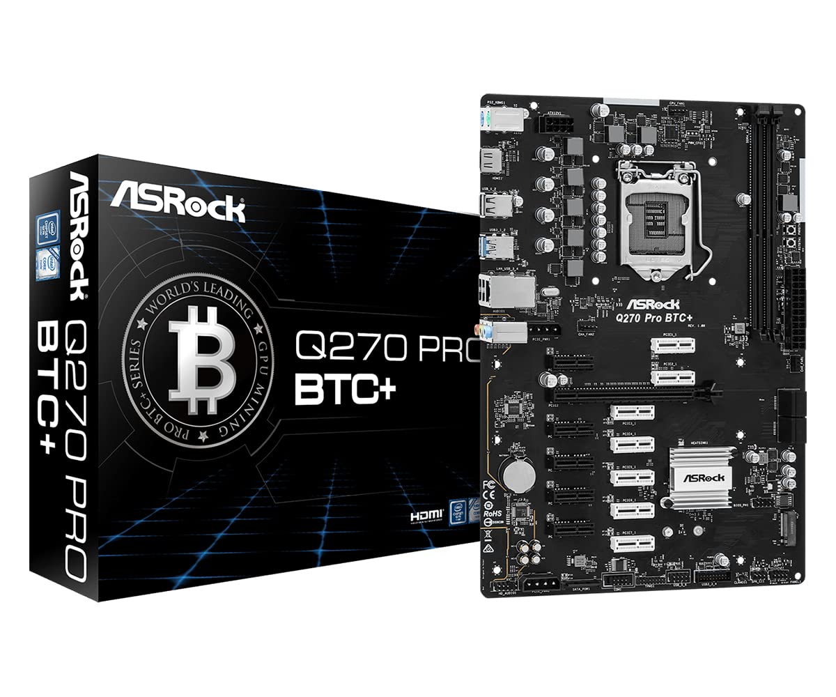 Asrock Q270 PRO BTC+ Mining Board, Intel Q270, 1151, ATX, DDR4, HDMI, 1x PCIe 3.0 x16, 12x PCIe 3.0 x1, M.2, Power On/Reset Button
