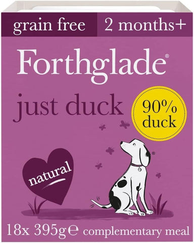 Forthglade Complementary Wet Dog Food (18 x 395g Trays) - Just Duck with Vegetables, 90% Duck, Grain Free Stomach Sensitive Dog Food with Natural Ingredients, Hypoallergenic Dog Food