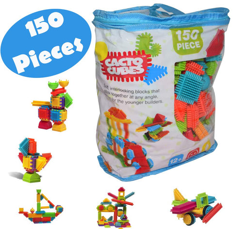 Playlearn Cacto Cubes Construction Toy | Sensory Sticking & Joining Building Blocks 150 Pieces | Stimulate your childs spacial awareness and cognitive skills | Age 1+ recommended.