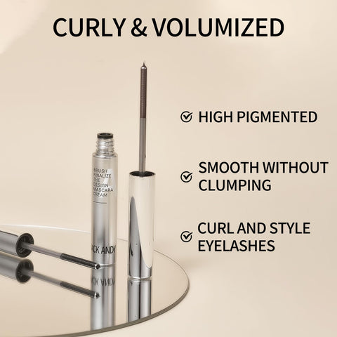 Erinde Brown Washable Metal Mascara, Super Voluming Curling Iron Wand Mascara, Bristleless Metal Mascara Brush, Long Lasting Waterproof No Flaking Tint Telescopic Mascara