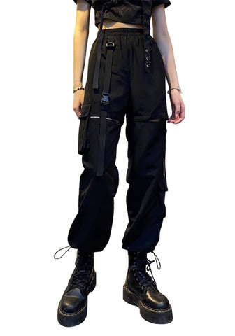 MAEHARRT Women's Black Cargo Pants, High Waist, Y2K Style, Baggy Fit, S