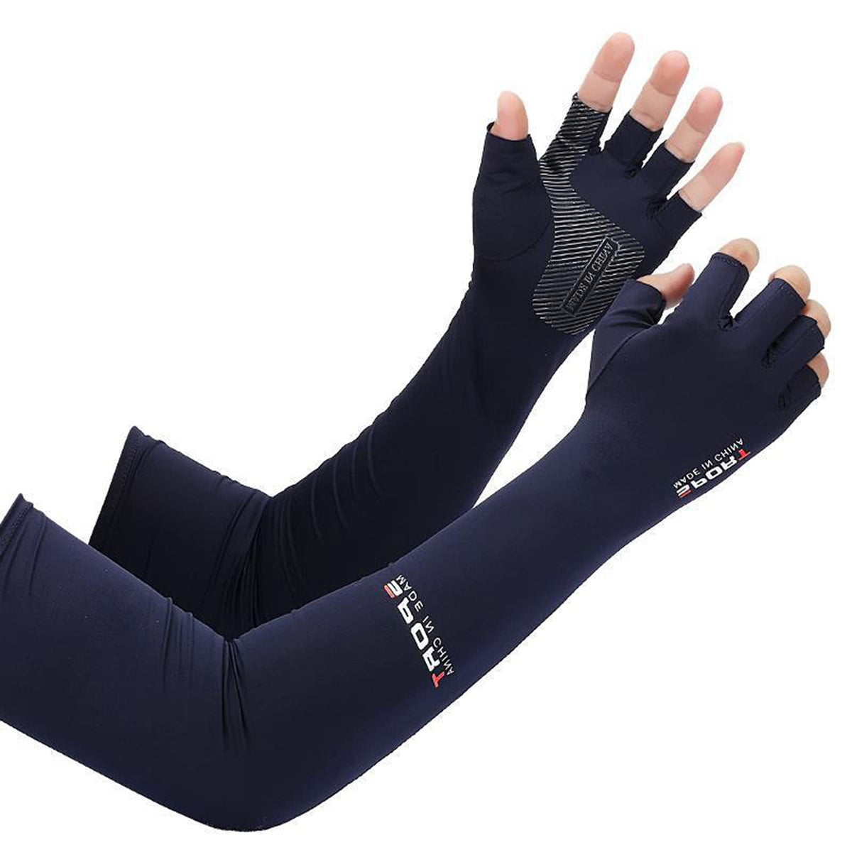 BULINGNA Arm Sleeves for Men & Women Cooling Sports UV Protective Sleeves with Half-Finger Glove for Fishing Cycling Golf Basketball (Navy Blue)