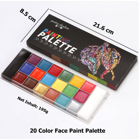 KARLOR 20 Colours Face Paint Palette, Oil-Based Body Paint, Face Paint, Body Paint, Face Make-Up Paint, Theatre Make-Up, Body Colours, Halloween, Carnival, Carnival Festival