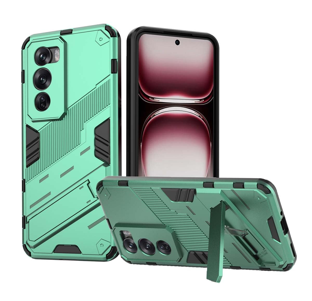 GOKEN Case for Oppo Reno 12 Pro 5G: Flexible Soft Silicone and Hard PC Armor, Shockproof Cover with Foldable Stand, Anti-Slip, Bumper Design, Green