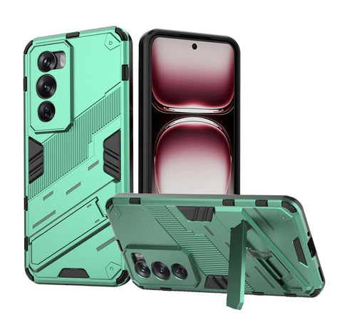 GOKEN Case for Oppo Reno 12 Pro 5G: Flexible Soft Silicone and Hard PC Armor, Shockproof Cover with Foldable Stand, Anti-Slip, Bumper Design, Green