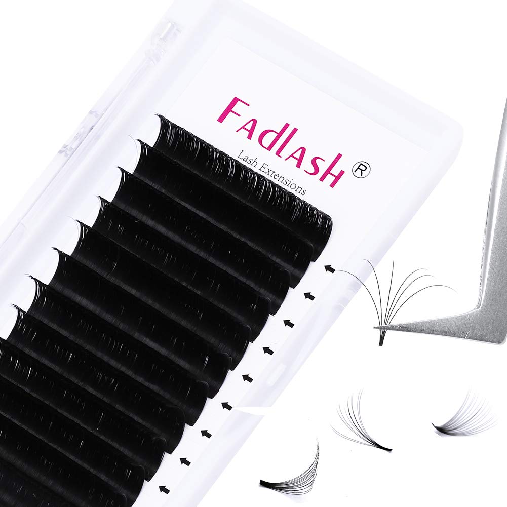 FADLASH Easy Fan Lashes 0.07mm Mega Volume Lash Extensions C Curl 8mm Self Fanning Lashes 5D 6D 7D 8D 10D Automatic Blooming Eyelash Extensions (0.07-C, 8mm)