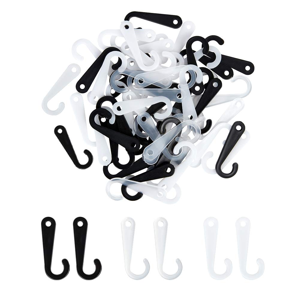 OLYCRAFT 600PCS Sock Display Hooks J-Hooks for Socks Retail Display Hanger, 1.7 Inch Plastic J-Hooks for Socks and Hat (White, Black & Clear)