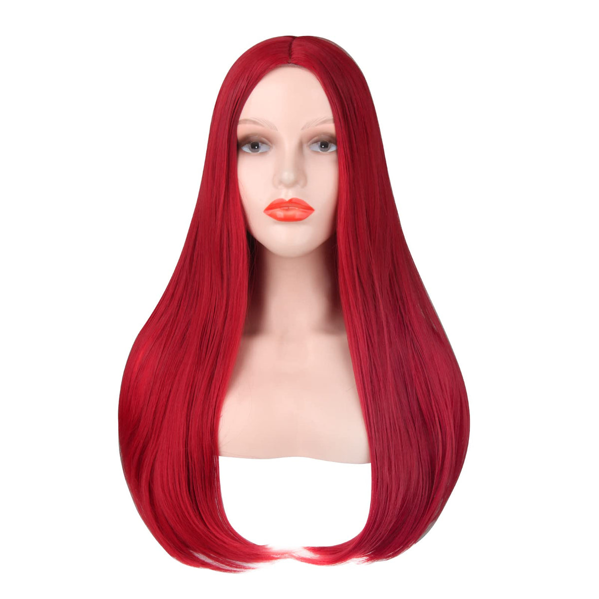 LIKUNGOU 60cm Long Straight Red Wig Womens Sally Synthetic Hair Halloween Nightmare Cosplay Wigs Costume Accessories