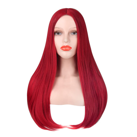LIKUNGOU 60cm Long Straight Red Wig Womens Sally Synthetic Hair Halloween Nightmare Cosplay Wigs Costume Accessories