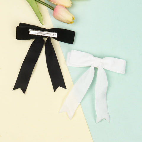 2 Pack Velvet Bow Hair Clips, 5 Inch Hair Bows for Women Girls Hair Styling Accessories(Black, White)