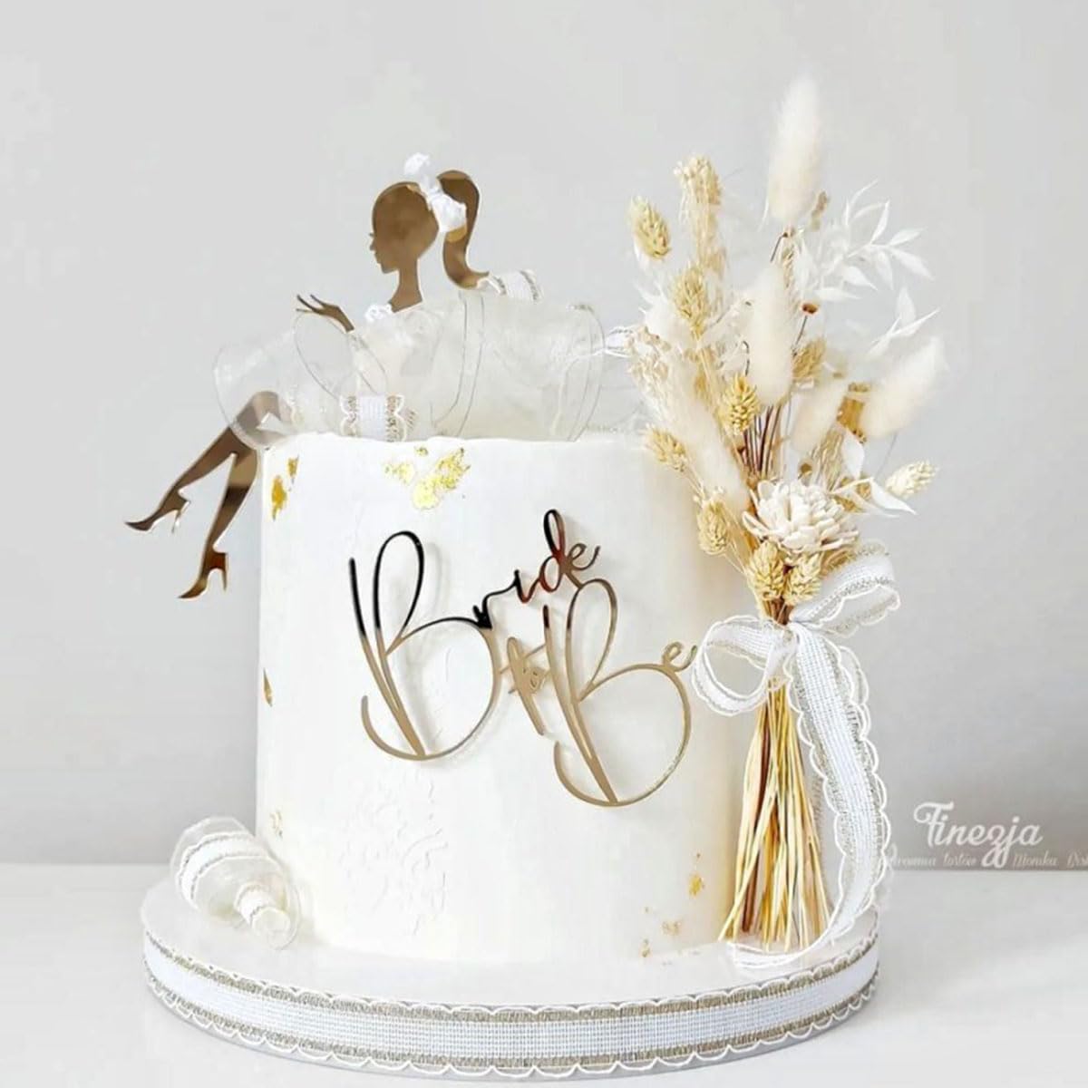 2 PCS Bride To Be Cake Side Decoration Acrylic Bride To Be Lady Cake Topper Gold Wedding Valentine's Day Cake Decoration Party Supplies (Gold)