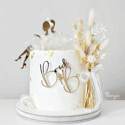 2 PCS Bride To Be Cake Side Decoration Acrylic Bride To Be Lady Cake Topper Gold Wedding Valentine's Day Cake Decoration Party Supplies (Gold)