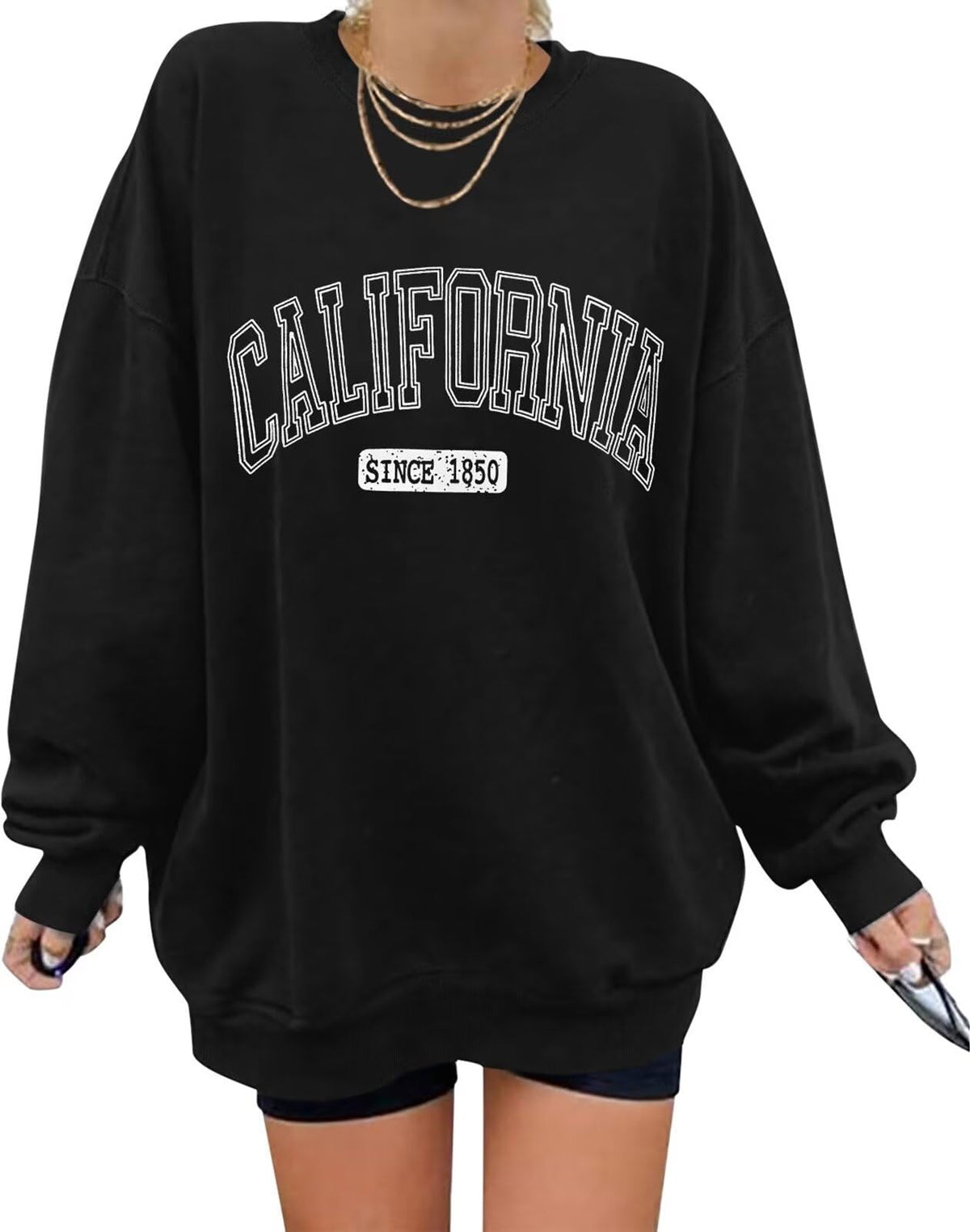 ORANDESIGNE Oversized Graphic Sweatshirt for Women Long Sleeve Crewneck Pullover Casual Fall Hoodie Tops 2024 CALIFORNIA Black X-Small
