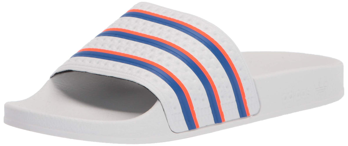 adidas Originals Men's Adilette Slide Sandal, White/Blue/Solar Red, 4
