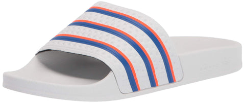 adidas Originals Men's Adilette Slide Sandal, White/Blue/Solar Red, 4
