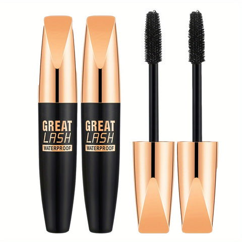 Mascara Black,Voluminous and Lengthening Mascara Waterproof Long Lasting Smudgeproof 4D Silk Fiber Lash Mascara for Great Curling Lashes Cruelty Free No Clumping Tubing Mascara for Women 2 Pack