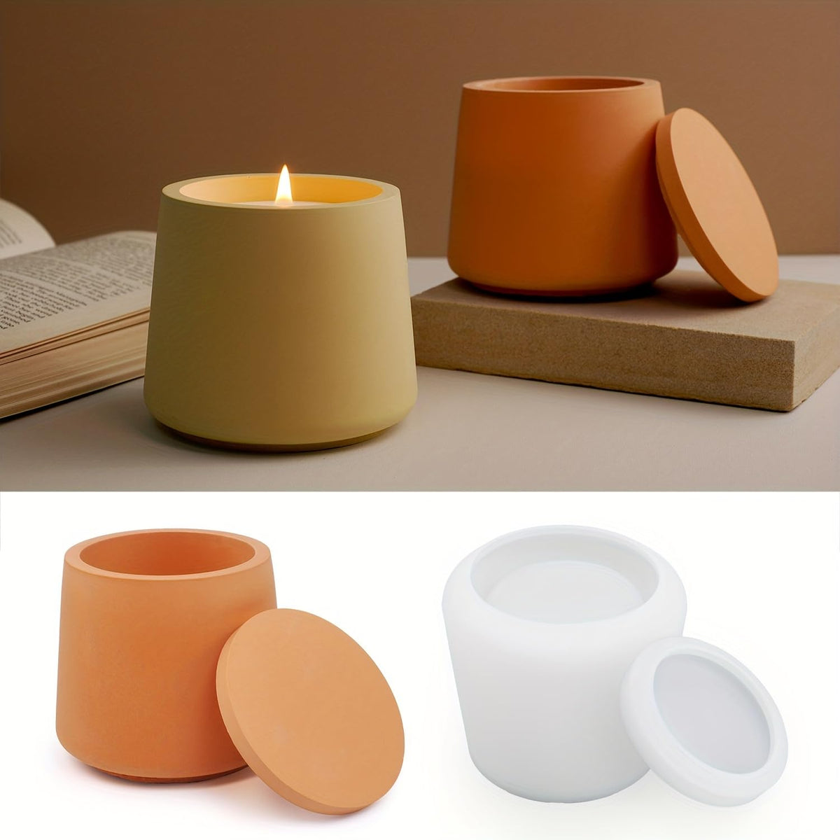 1 PC Candle Jar Molds, Silicone Concrete Molds for Candle Holder with Lids, Candles Resin Mold Epoxy Resin Casting Molds DIY for Candle Making Supplies Scented Candles Soaps Making (Style E)