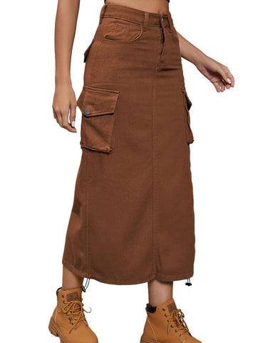 Womens Long Cargo Skirts for Women Trendy 2023 Fashion Midi Denim Jean Skirts Y2K Clothing (Brown, M)