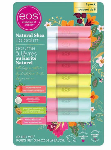 Eos Natural Shea Lip Balm Stick, 8-pack, 2 Mango Melonade, 2 Coconut Milk, 2 Pineapple Passionfruit, 2 Watermelon FrosÃ©