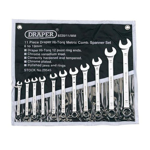 Draper Expert HI-TORQ® 6 to 19mm Combination Spanner Set | 11 Piece Chrome Vanadium Steel Hand Tools | Metric Manual Plated Tools | 29545