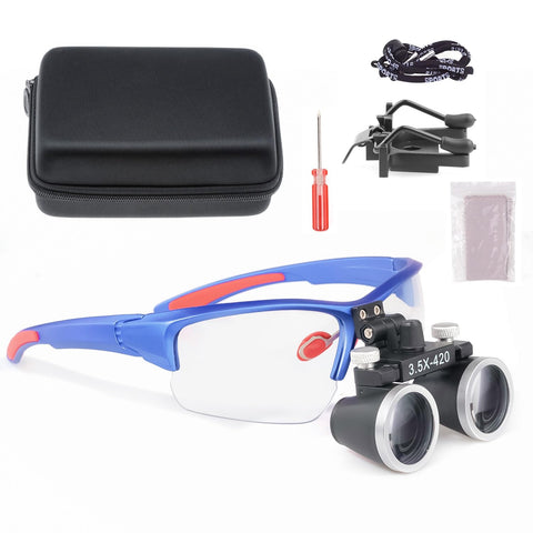 ORILAO Loupes 2.5X 3.5X Magnification Binocular Magnifier Optical Glass Lens (3.5X, Blue)