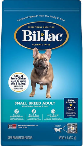 Bil-Jac Dry Dog Food Small Breed Adult Formula 6lb Bag (2-Pack) - Chicken, Oatmeal & Yams - Super Premium Since 1947