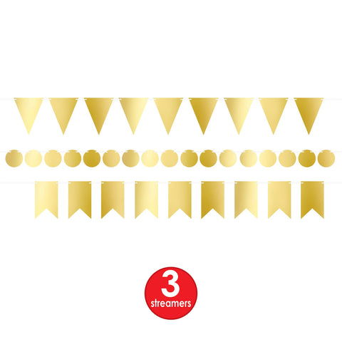 Beistle 53585-GD Foil Mini Streamer Kit, 6" x 18', Gold
