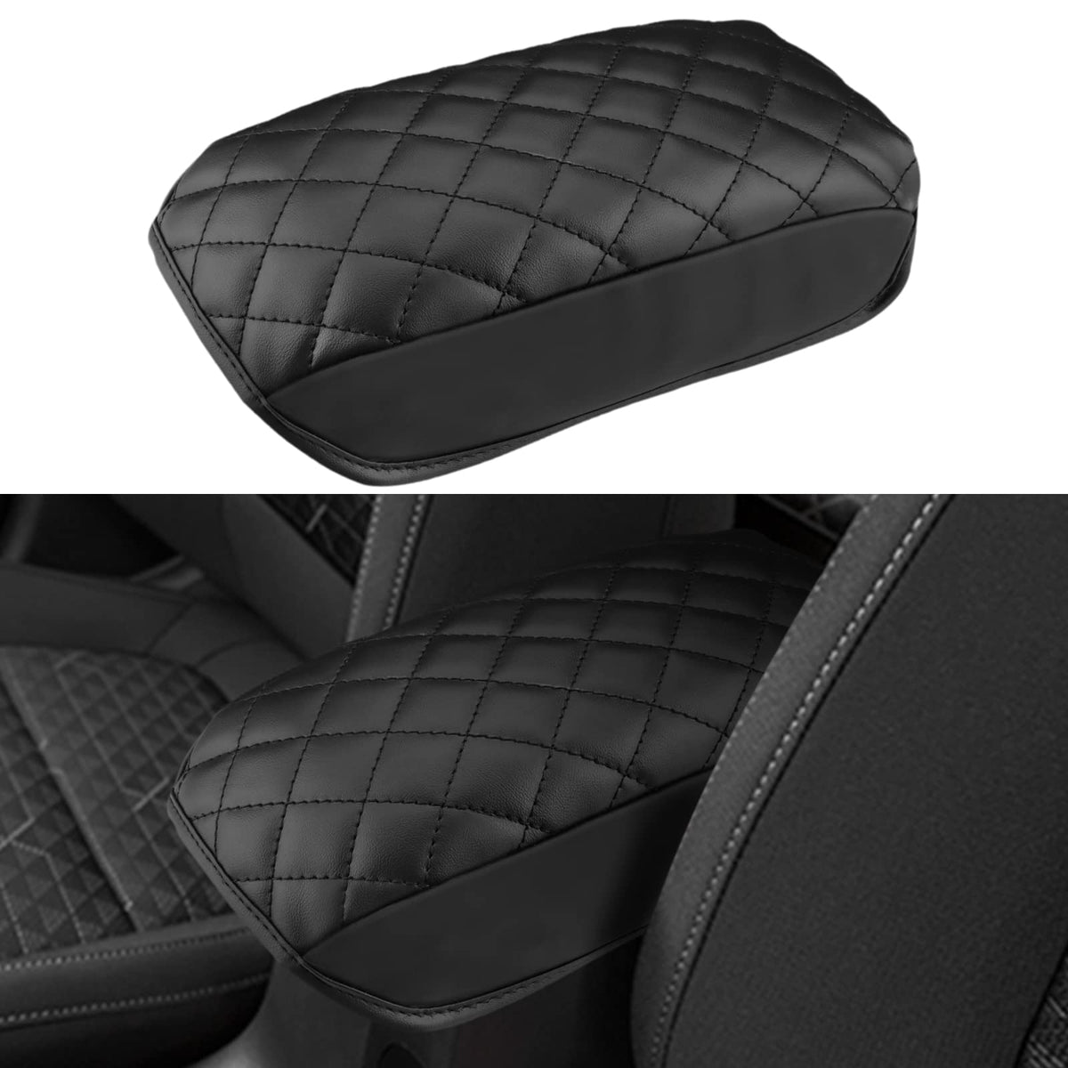 INTGET Car Center Console Armrest Cover for Kia Rio Accessories 2018-2023 2019 2020 2021 2022 Leather Middle Console Arm Rest Box Lid Seat Cover Protector Saver (Black Leather with Pad)