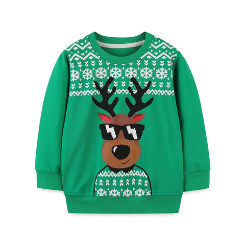 LitBud Boys Sweatshirts Christmas for Toddler Reindeer Toddler Clothes Casual Jumper Girl Cotton Top T Shirt Long Sleeve Crewneck Pullover fall Winter for Kids Green Age 3-4 Years Old 4T