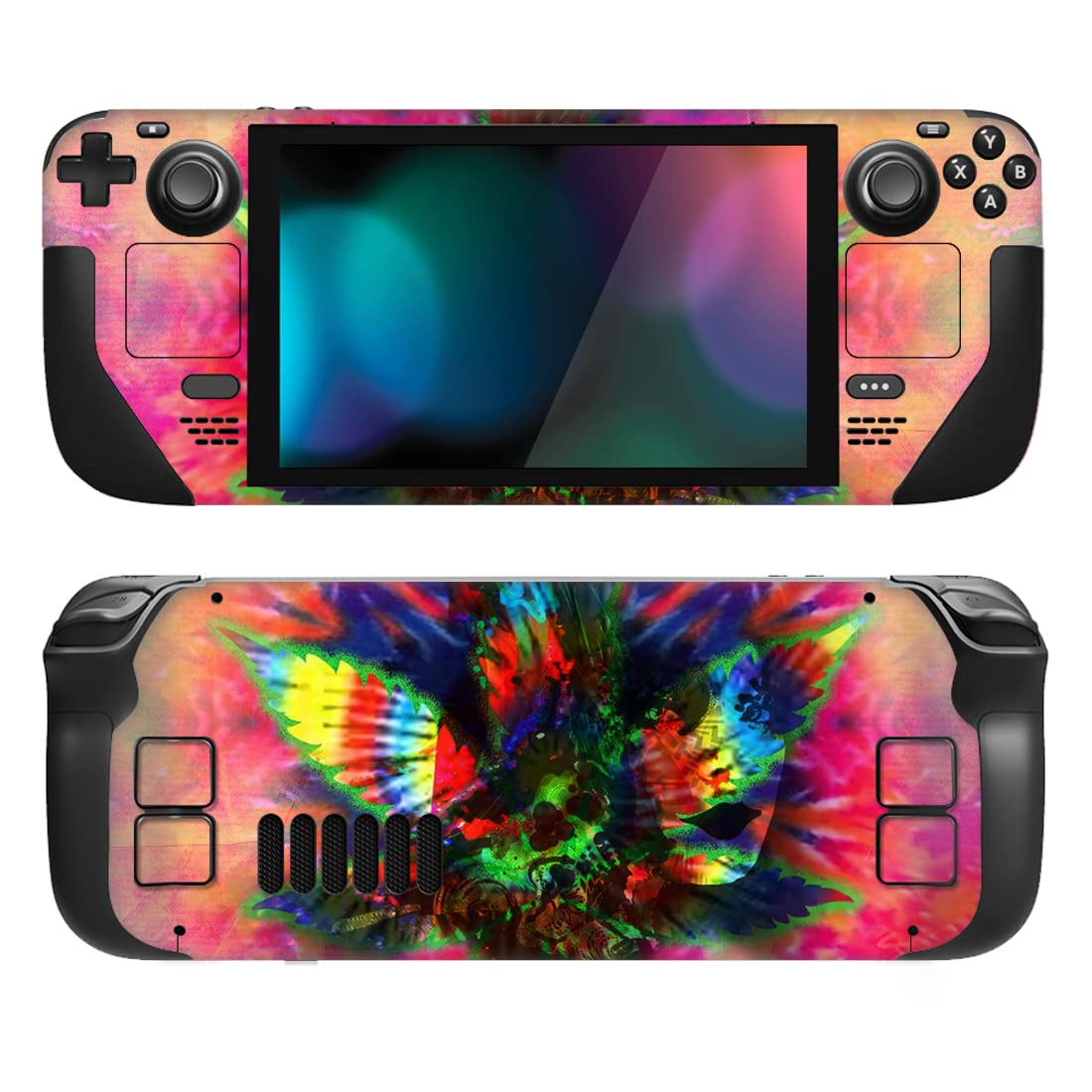 PlayVital Full Set Protective Skin Decal for Steam Deck LCD, Custom Stickers Vinyl Cover for Steam Deck OLED - Pink Colorful Leaf