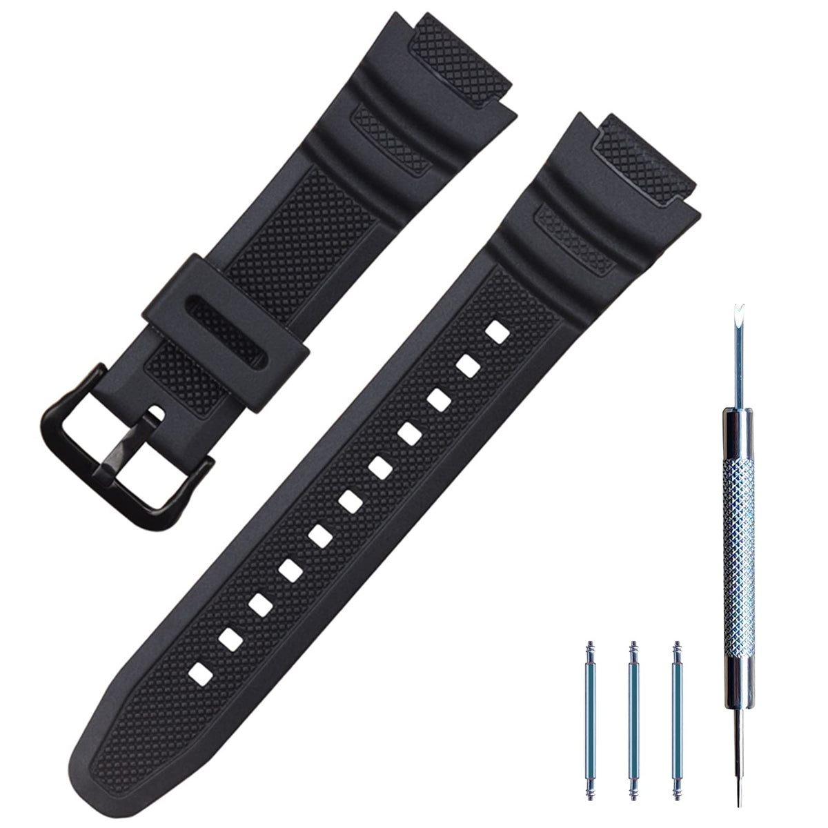Lijinlan Men's Resin Replacement Watch Band for Casio AE-1000W AE-1200 AE-1300 AEQ-110W AQ-S800W MRW-200H SGW-300H SGW-400H W-216H W-218H W-735H Waterproof Watch Strap (Black)