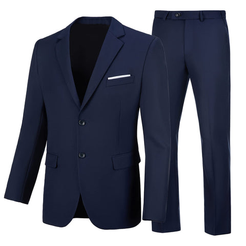 Suit for Men Slim Fit 2 Piece Wedding Groomsmen Tuxedos Navy Blue Prom Dress Suits Jacket and Pants,XL