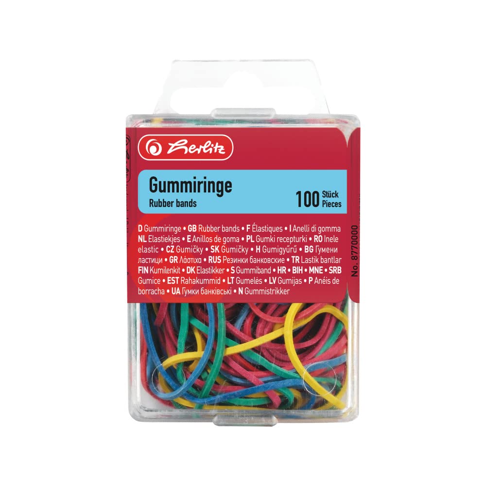 Herlitz Rubber Ring 20 - 70 mm Diameter Pack of 100 in Wall-Mounted Box/Assorted Colours