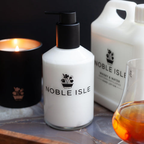 Noble Isle Hand Moisturiser - Luxury Hand Lotion Refill - Anti-age Hand Cream with 96% Natural Ingredients - Made in the UK - 1L Refill Pack (1 Litre, Whisky & Water)