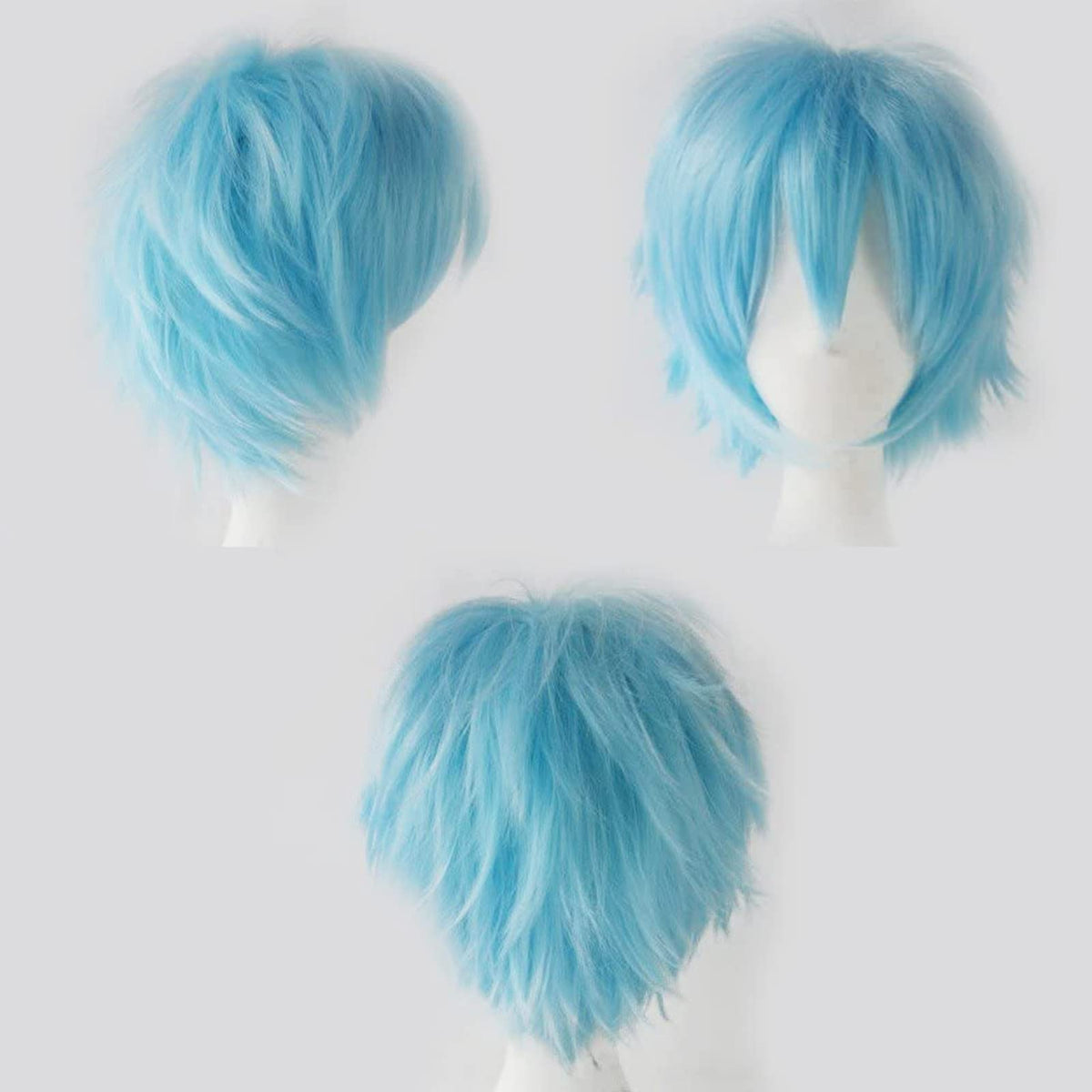 Cybelleza Anime Cosplay Wig Short Wigs for Women/Men Synthetic Curly Straight Fancy Dress Wig Layered Fluffy Halloween Costume Party Carnival Wig with Free Cap?Sky Blue