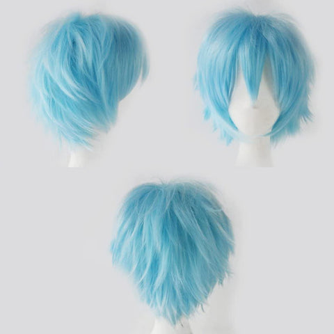 Cybelleza Anime Cosplay Wig Short Wigs for Women/Men Synthetic Curly Straight Fancy Dress Wig Layered Fluffy Halloween Costume Party Carnival Wig with Free Cap?Sky Blue