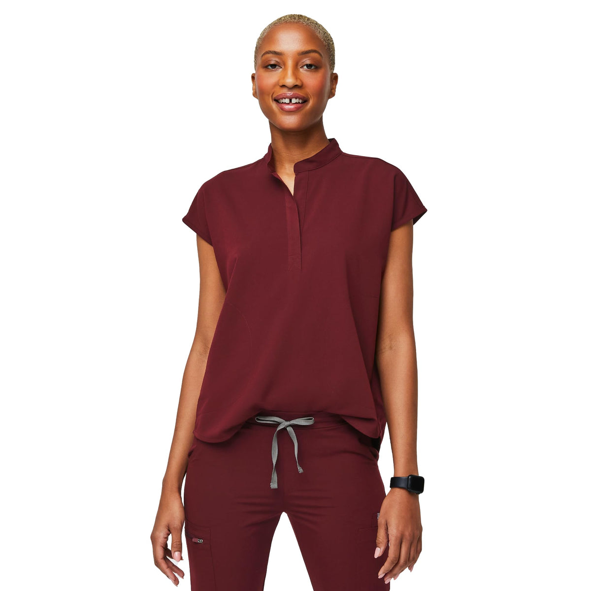 FIGS Rafaela Oversized Scrub Top for Women - Burgundy, XS