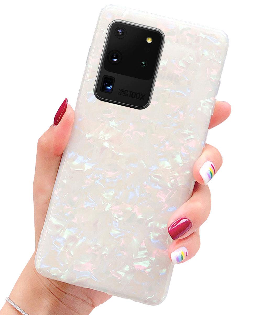 J.west Galaxy S20 Ultra Case, Luxury Cute Sparkle Bling Translucent Thinfoil Print Soft Silicone Phone Case Cover for Girls Women Slim Pattern Design Protective Case for Samsung Galaxy S20 Ultra 5G