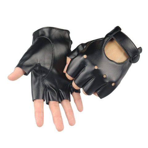 Long Keeper Fingerless PU Leather Gloves for Women Men Half Finger Unlined Black Gloves Driving Motorcycle Costume Cosplay Punk Knuckle Hollow Mittens